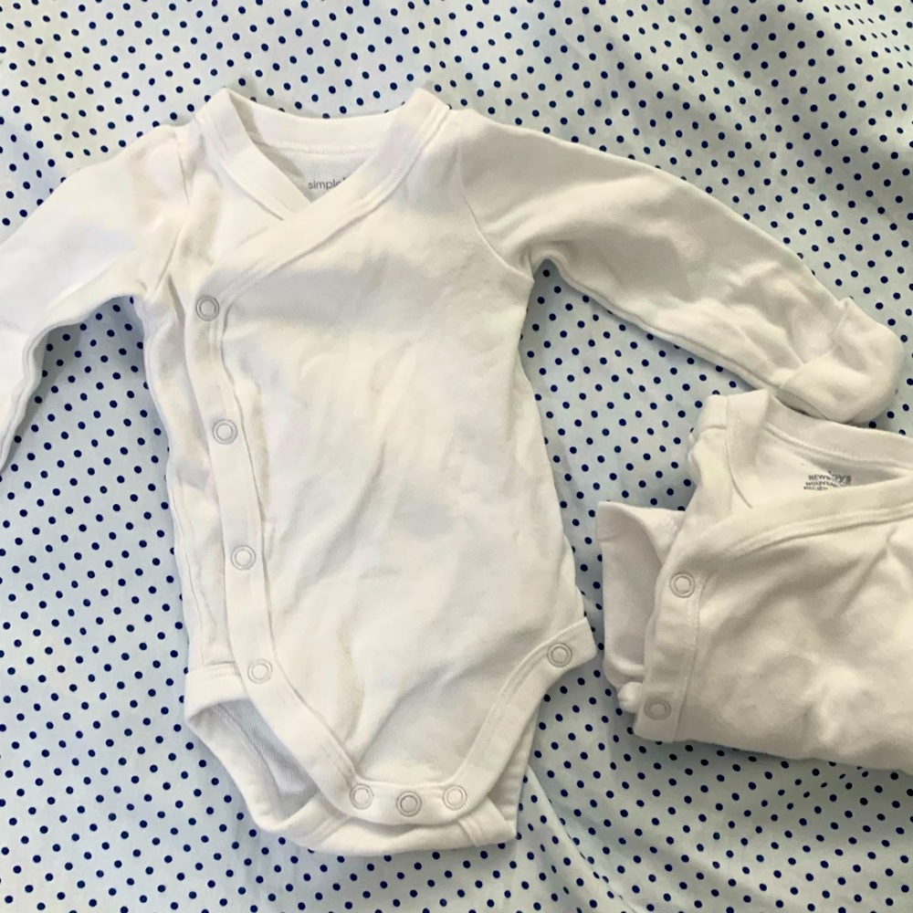 Simple Joy Longsleeve Onesie with hand cover size. Newborn